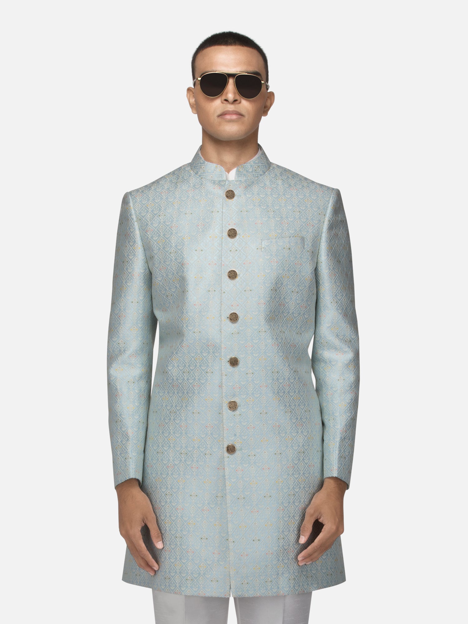 Pastel Blue Flora Sherwani