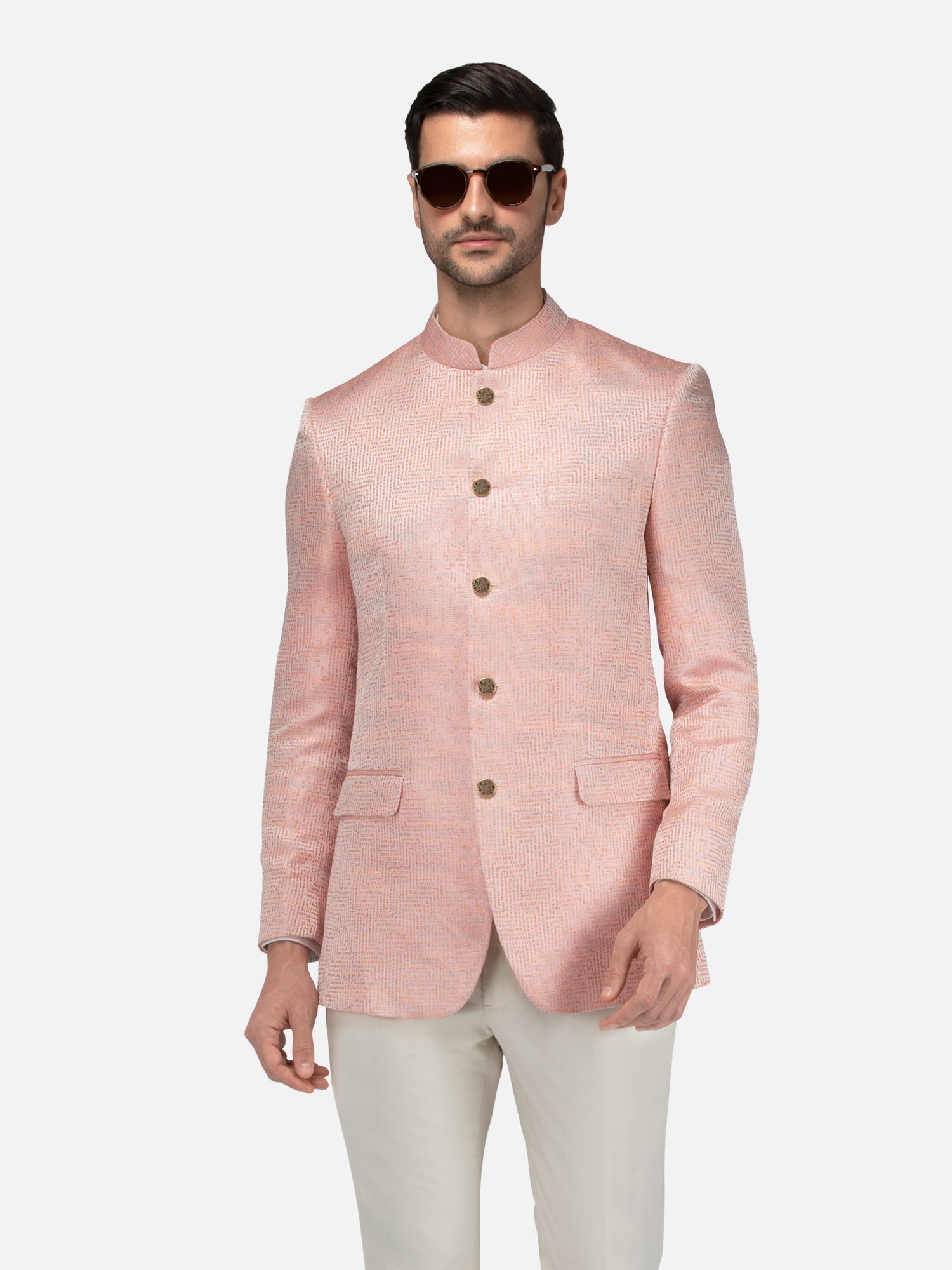 Blush pink Galaxy-Tex bandhgala