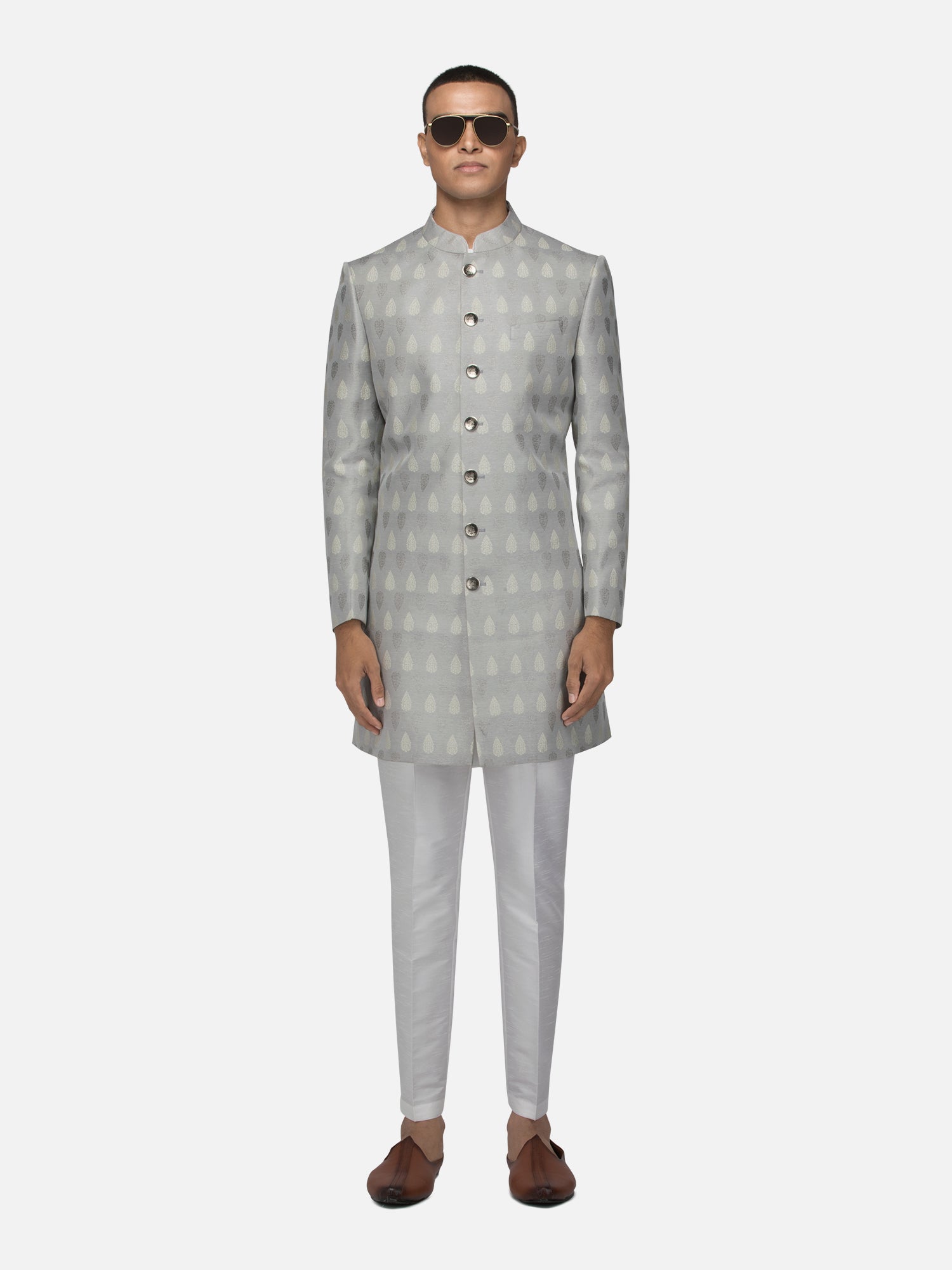 Grey raindrop sherwani