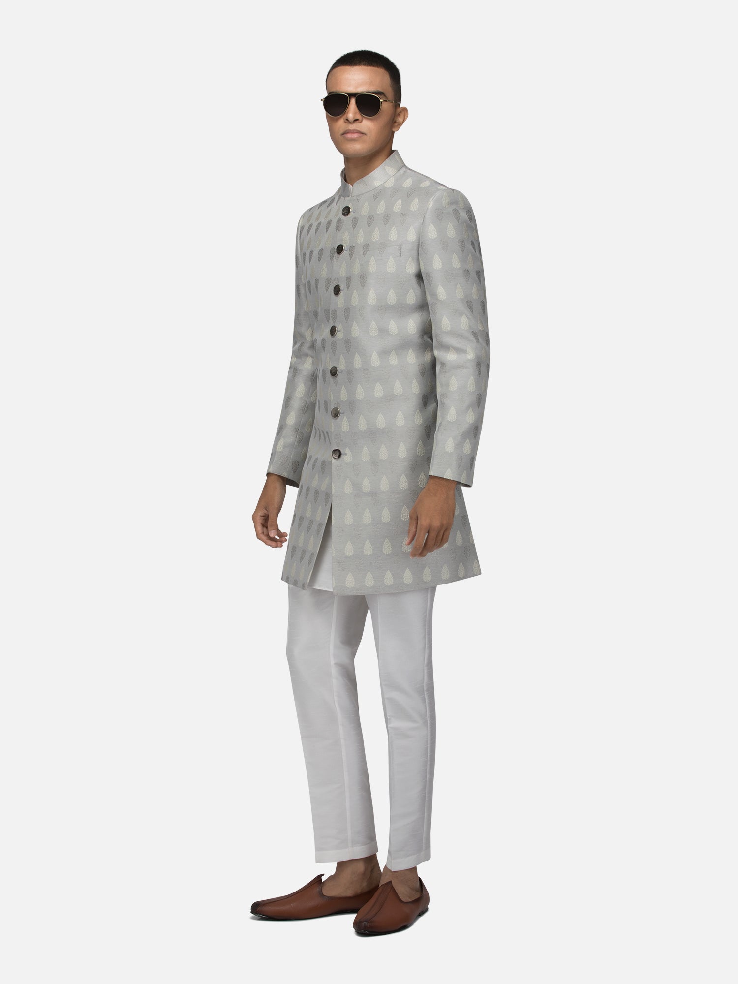 Grey raindrop sherwani