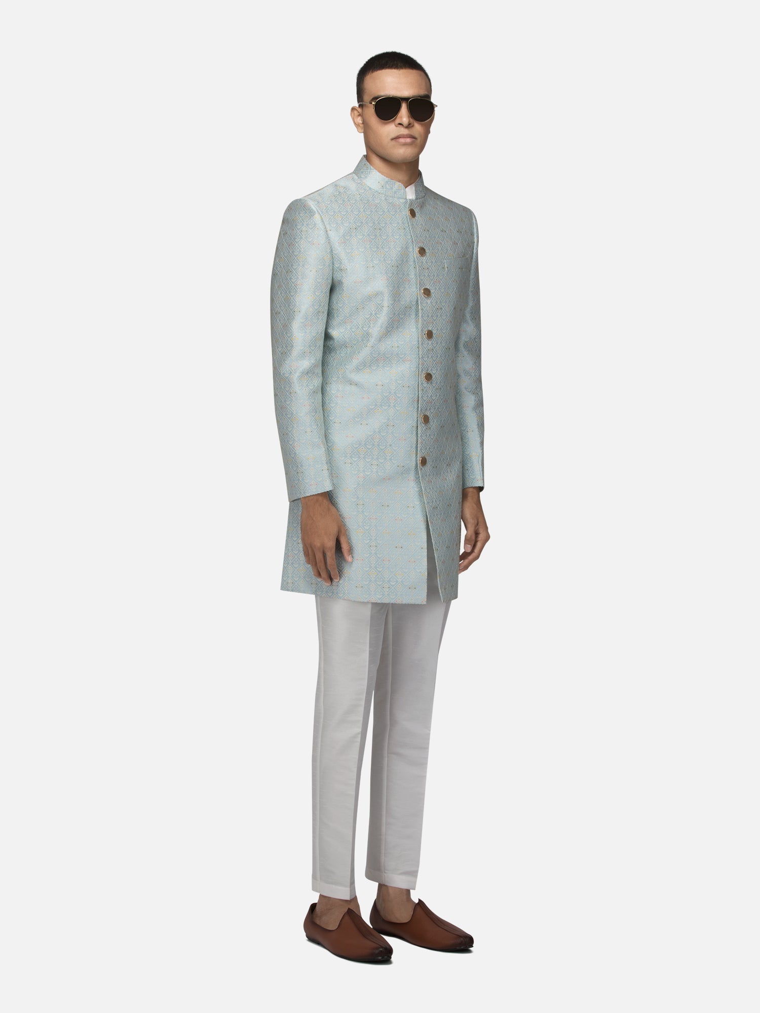 Pastel blue Flora Sherwani