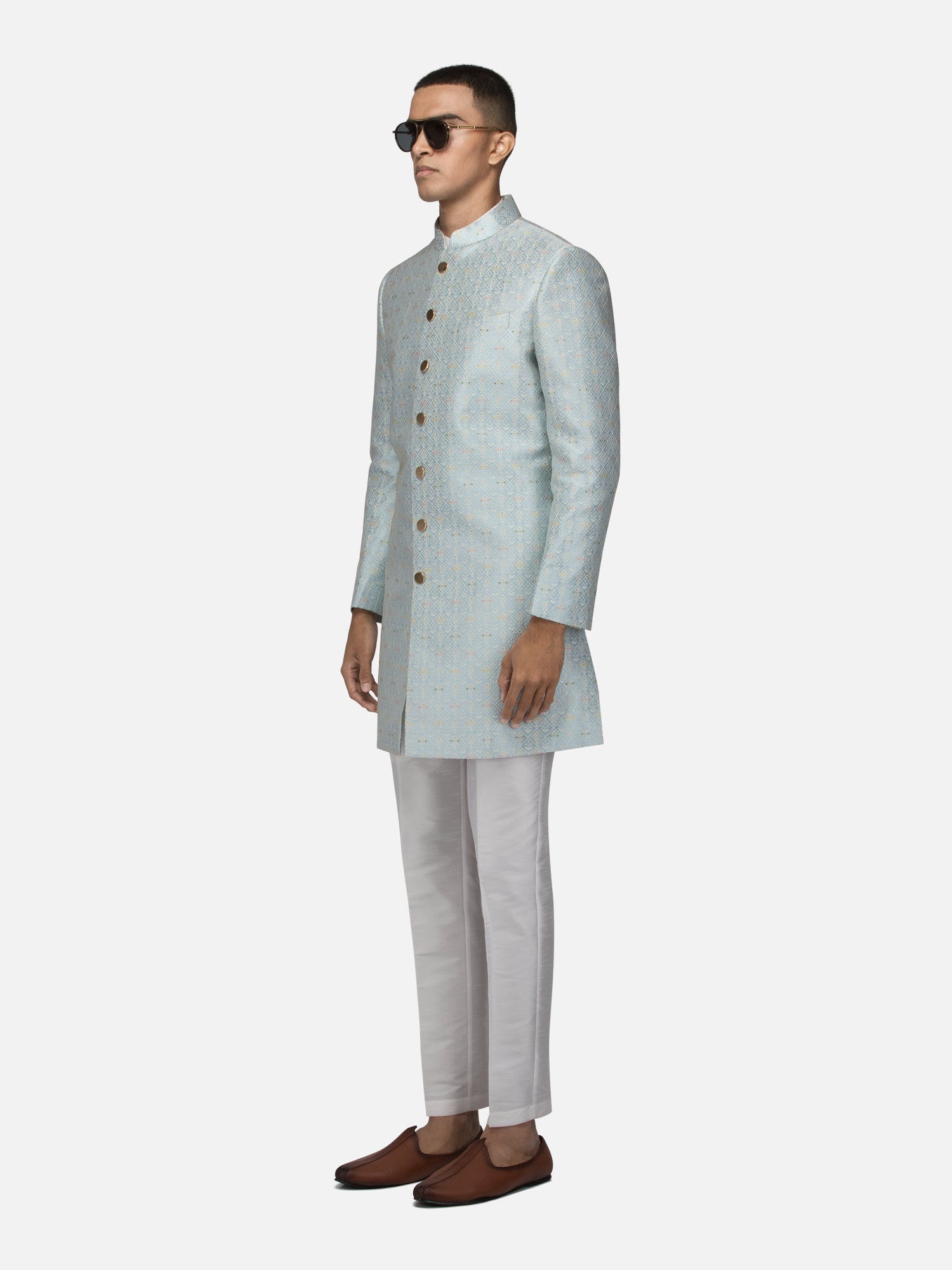 Pastel blue Flora Sherwani